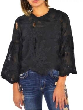 bishop + young Black Sheer Floral Lace palermo Sleeve Top size S